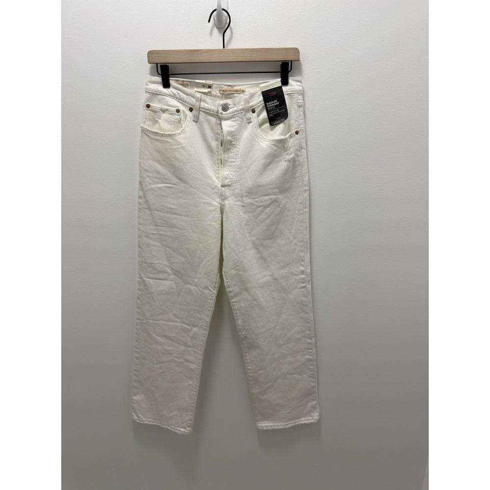 Levi's Ribcage Straight Ankle White Jeans Levis Size 30x29 NWT Flaw See Pics - Picture 2 of 13